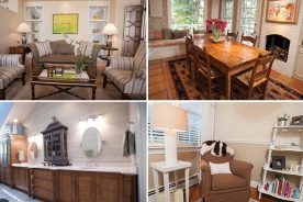Clockwise from top left: the Levin living space, the Nelson dining room, the Mangus nursery and the Stephenson bath.