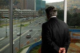 Dr. Ed Murphy looks out from the site of the soon-to-be Virginia Tech Carilion School of Medicine and Research Institute.