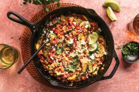 Calabacitas translates to “zucchini” in Spanish. This flavorful dish will remind you of summer succotash.