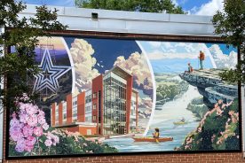 Virginia Western’s new mural, created by alumnus Corey Thrasher, beautifies the side of Chapman Hall.
