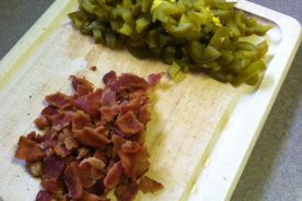 Chop up your bacon and jalapenos for the sauce!