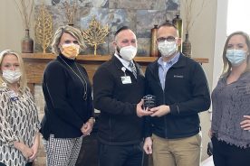 Left to Right: Friendship Assistant Director of Nursing Brandy Hodges, Director of Nursing Stacey Mulkey, Executive Director of Healthcare Services Brandon Evans, NSPA Executive Director Robert Hawkins, NSPA Medically Vulnerable Populations Coordinator Mary Kathryn Alley.